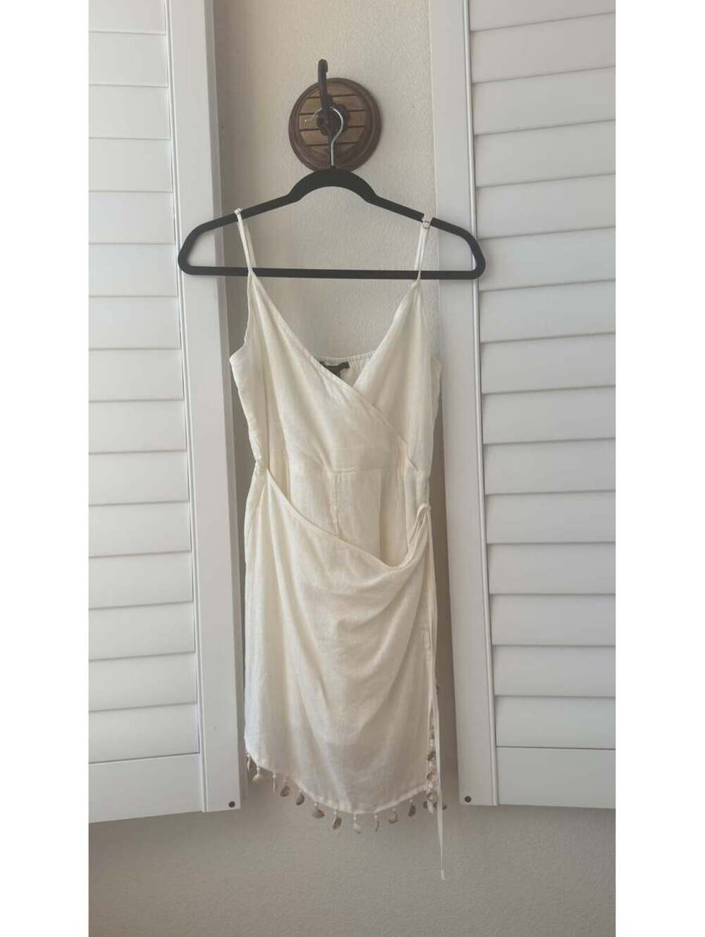 Forever 21 Linen-Blend Wrap Romper & Shell Fringe - Size M